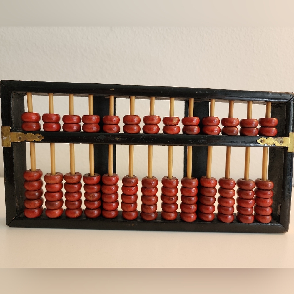 Vintage Lotus Flower Brand Chinese Abacus 13 Rods 91 Beads  RED, Rose Wood